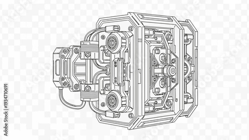 Mechanical Component Detailed Technical Illustration.