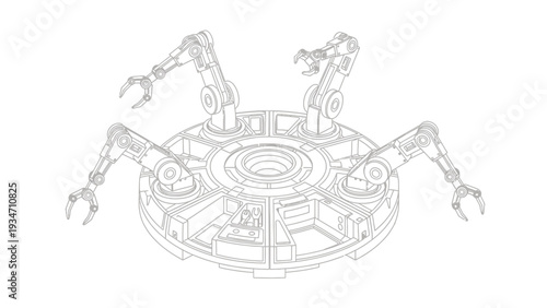Industrial Robot Arms on Circular Base.