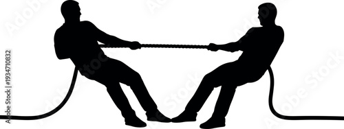  two silhouettes competing in a tug of war game with a rope