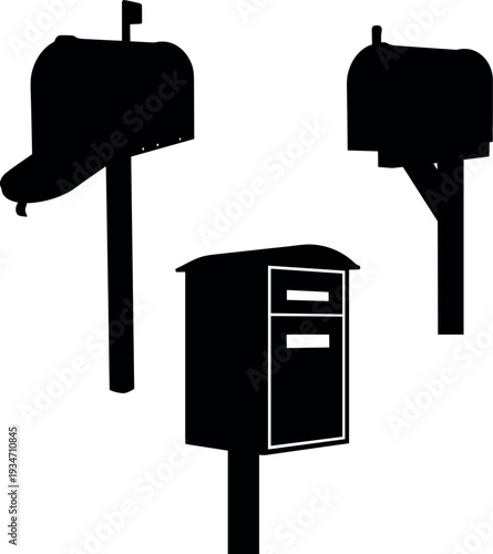 mailbox silhouettes for postal service and delivery concepts