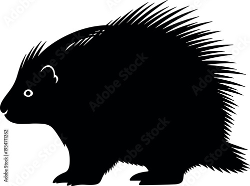  black silhouette of a porcupine with quills raised