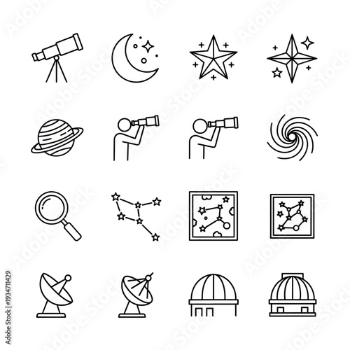 Telescope Astronomy Stargazing Illustration Set.
