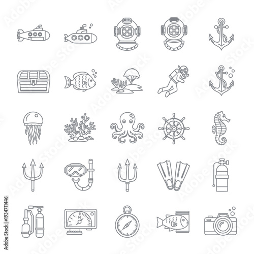 Underwater sea icons and objects.