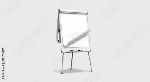 Whiteboard on metal easel standing upright.