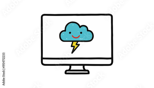 Cloud Computing Vector Desktop Monitor Icon for Remote Work Infrastructure and Digital Transformation Cybersecurity Awareness Month