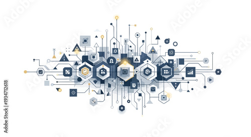 Cryptocurrency and technology symbols combined.