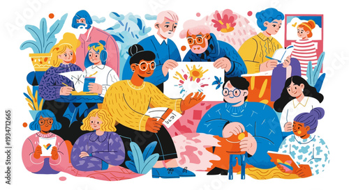 Diverse group of people socializing together.