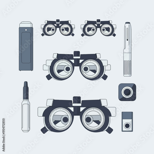 Essential Eye Care Instruments: Illustration Showcasing Precision Optometry Equipment for Vision