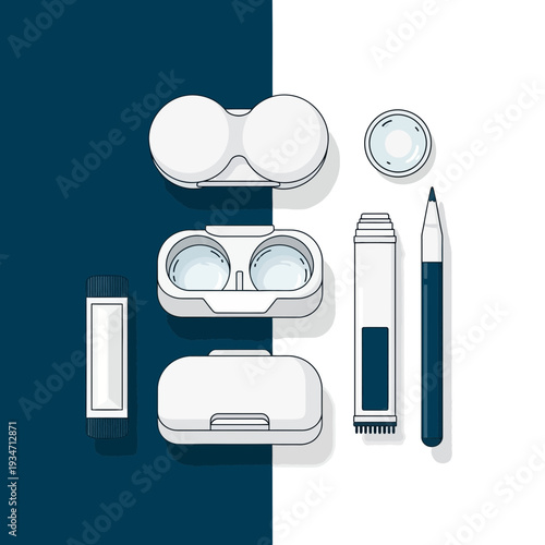 Essential Eye Care Kit: A Stylish Arrangement of Contact Lens Accessories, Ready for Daily Use