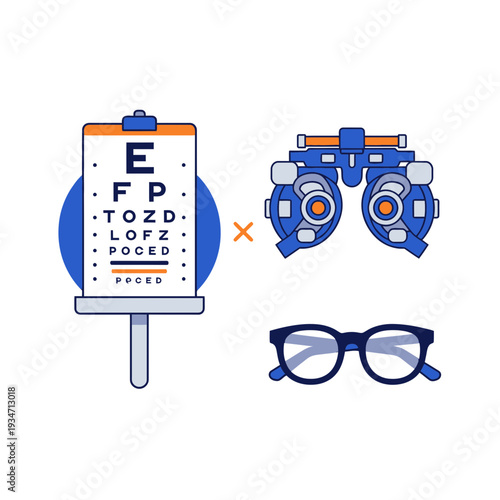 Essential Eyecare Icons Depicting Vision Testing, Spectacles, and Optometric Tools