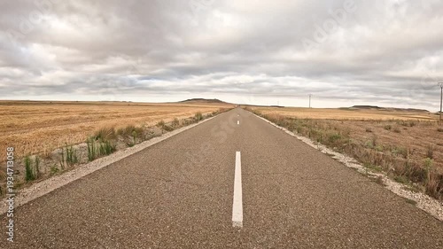 BU-403 road leaving Castrillo Mota de Judios in direction to Itero del Castillo, province of Burgos, Castile and Leon, Spain