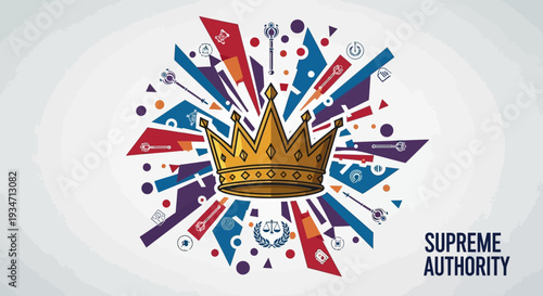 Gold crown with colorful flags around.