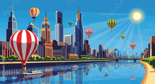 Hot air balloons floating in sky.