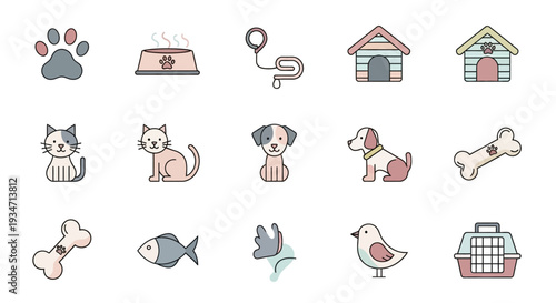 Collection of Various Pet Icons and Symbols.