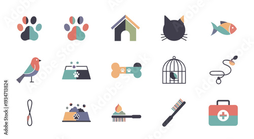 Veterinary Icons Set for Pet Care Services.