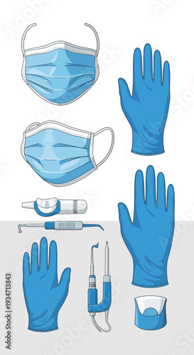 Essential Medical Supplies: Protective Masks, Gloves, and Dental Tools for Healthcare Professionals