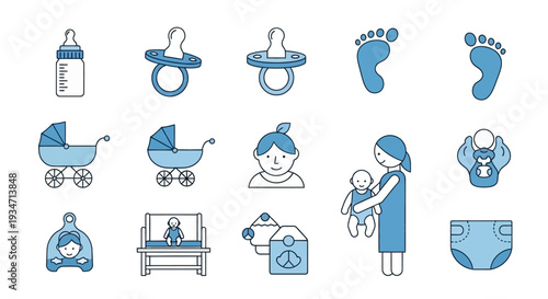 Baby care items and mother.