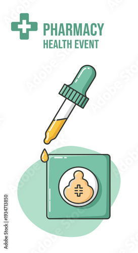 Essential Medical Tools: Digital Vector Art Illustrating Pharmacy Health Event for Advertising