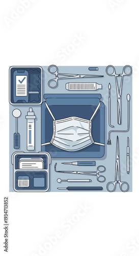 Essential Medical Tools and Protective Gear Arranged for Healthcare Procedures and Safety Protocols