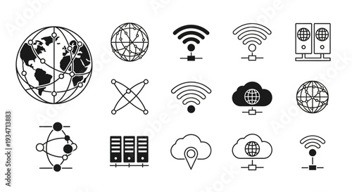 Collection of Global Network and WiFi Symbols.