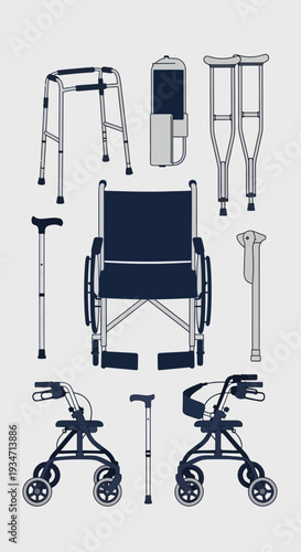 Essential Mobility Aids Collection: Elderly Care Assistance and Independence Equipment