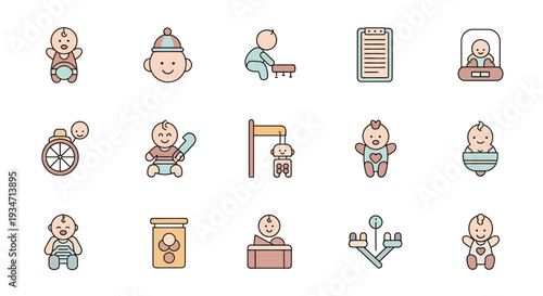 Baby shower icons set colorful.
