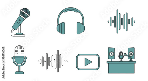 Collection of Audio Recording Icons and Symbols.