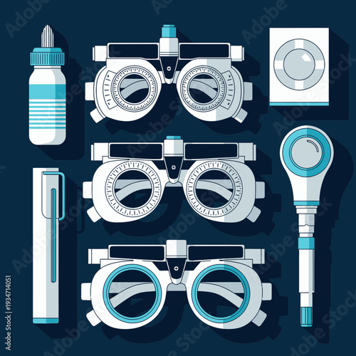 Essential Ophthalmic Equipment: A Comprehensive Overview of Eye Care Instruments in Vector Style