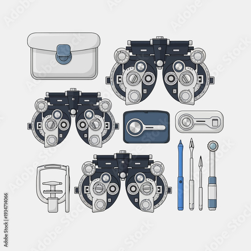 Essential Ophthalmic Instruments: A Detailed Vector Illustration for Vision Health and Eye Care