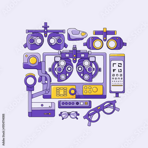 Essential Ophthalmic Instruments And Visual Tools: A Modern Vector Illustration Of Eye Care