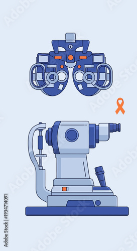Essential Ophthalmic Instruments Illustrate Eye Health And Optometry Examination in Modern Design
