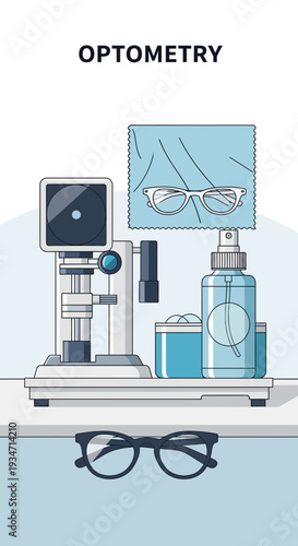 Essential Optometry Equipment and Eyewear Depicted in a Clean and Modern Illustrative Style