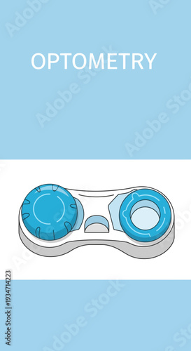Essential Optometry Illustration Featuring Contact Lens Case and Healthcare Elements Visually