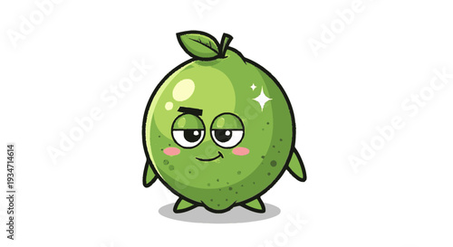 Cartoon lime character smiling with confident expression on isolated background
