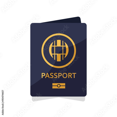 Essential Travel Document: Modern Passport Illustration Featuring Globe Symbol And Dark Blue Cover