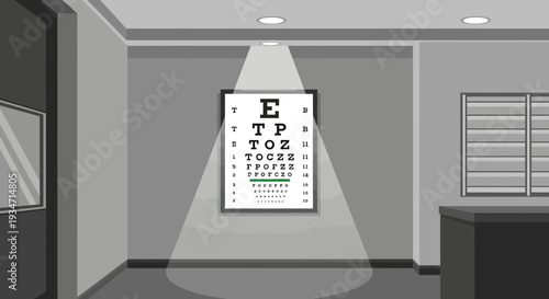 Eye Chart In Illuminated Room Depicting Visual Acuity Assessment Procedure