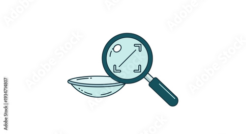 Examining Contact Lens With Magnifying Glass Illustration On White Background