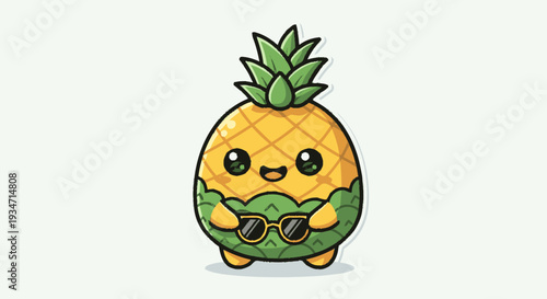 Cartoon pineapple character with sunglasses isolated on white background