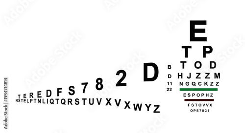 Eye Chart Presenting Vision Exam Visual Acuity With Letters, Numbers, And Symbols