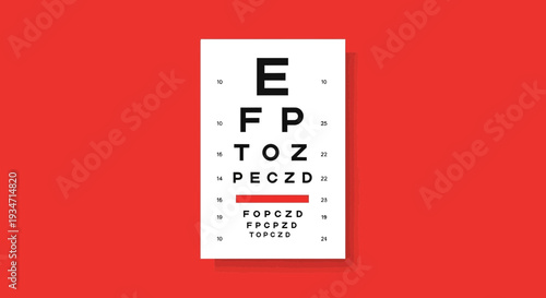 Eye Chart On Red Backdrop: Optometry Concept, Visual Acuity, And Vision Test