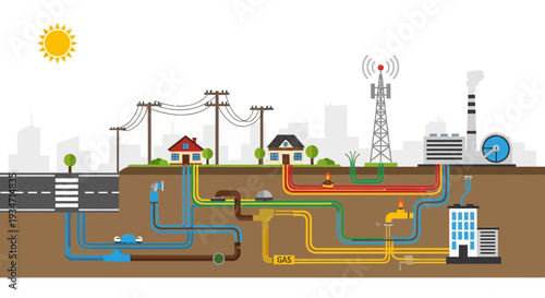 Underground infrastructure network supplying city with utilities and energy