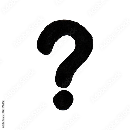 Black Hand-Drawn Question Mark Icon with Marker Texture Isolated on Transparent Background

