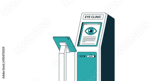Eye Clinic Digital Kiosk Illustrates Modern Healthcare Technology and Patient Interaction