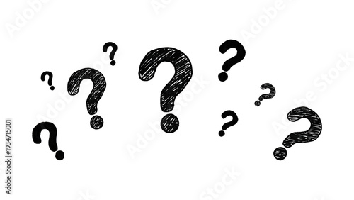 Collection of Hand-Drawn Black Question Marks Isolated on Transparent Background
