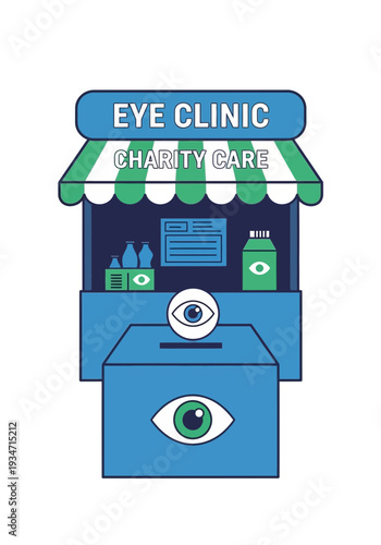 Eye Clinic Illustration Showcasing Charity Care and Vision Health Services with Visual Aids