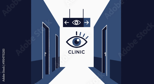 Eye Clinic Illustration Showcasing Navigation, Direction, And Visual Healthcare Services