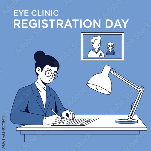 Eye Clinic Registration Day: A Medical Professional Completing Paperwork at the Desk