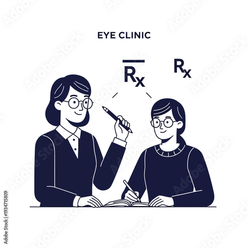 Eye Doctor Consulting Patient And Writing Prescription In Modern And Simple Illustration