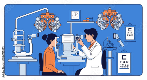 Eye Doctor Examines Patient's Eyesight Using Specialized Diagnostic Equipment
