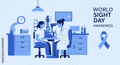 Eye Doctor Examining a Patient on World Sight Day with Health Awareness Icon